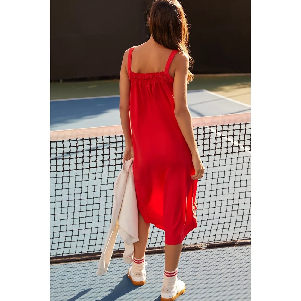 Daily Practice by Anthropologie Keeseville Red Smocked Midi Dress Small - Picture 4 of 9